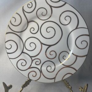 SET OF 2 - Pier 1 GOLD SWIRL White Porcelain Salad Snack 7.75" Plates